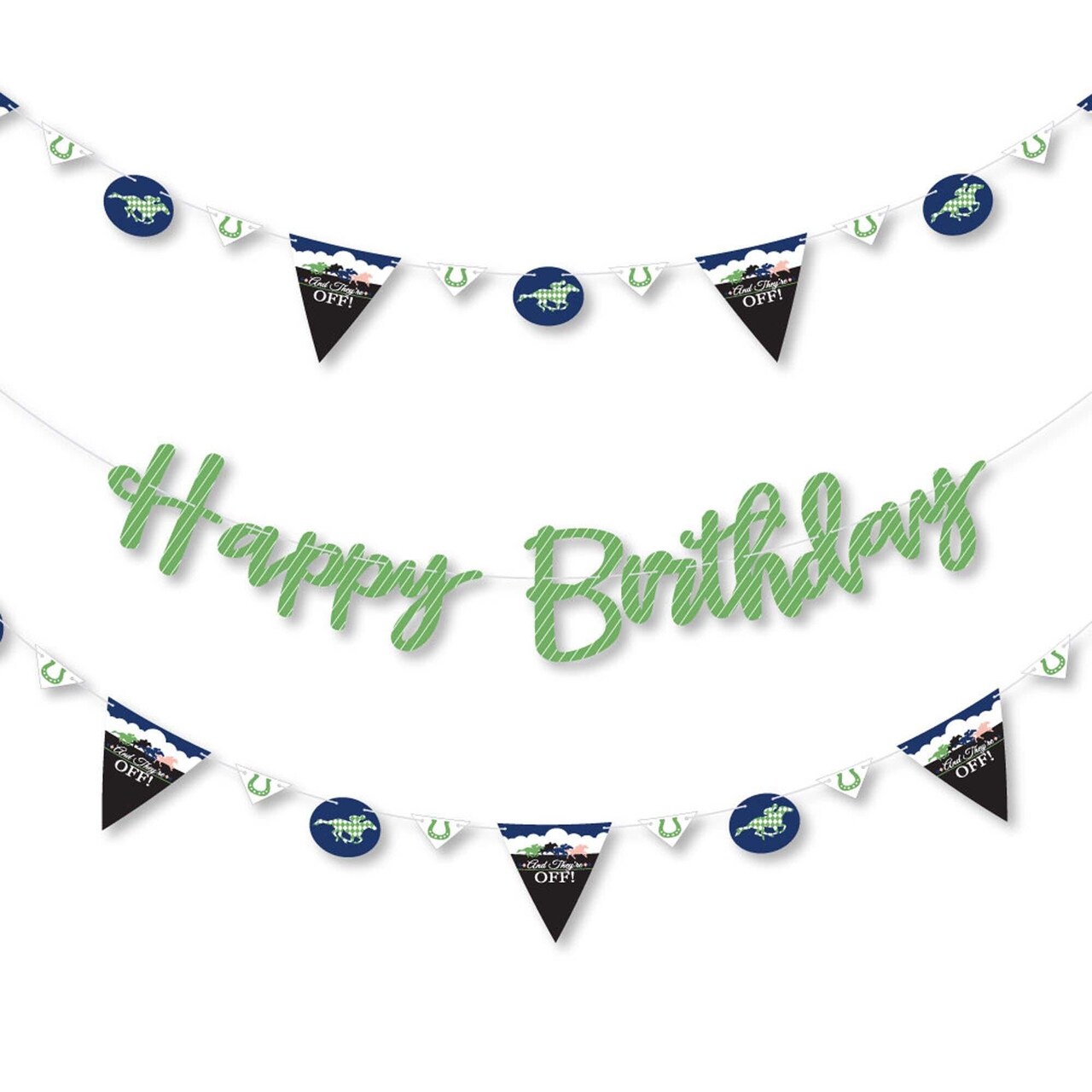 Big Dot of Happiness Kentucky Horse Derby - Horse Race Birthday Party Letter Banner Decoration - 36 Banner Cutouts and Happy Birthday Banner Letters